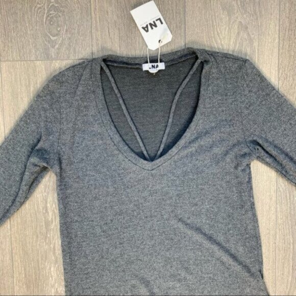 LNA Women's Sweater Strappy V-neck Long Sleeve Soft Charcoal Gray Size XS - Picture 5 of 13